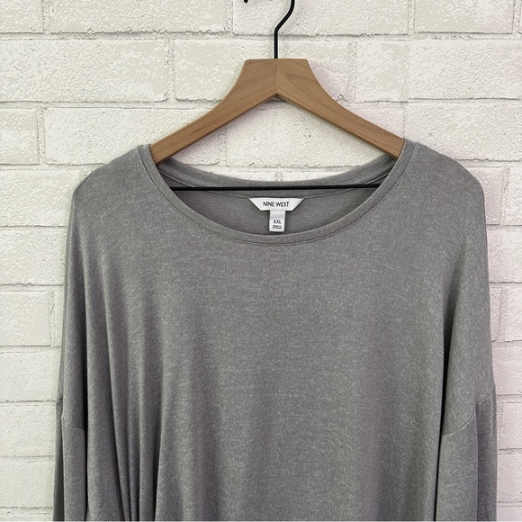 NINE WEST Gray Fox Side Ruched Drop Shoulder Sweater - Picture 2 of 11